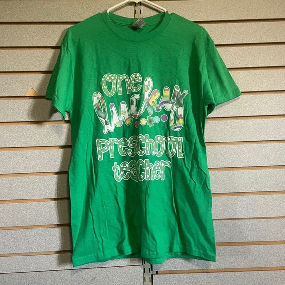 Gildan Tops - Gildan St Patrick's Day Teacher T-Shirt Lucky Preschool Green Medium